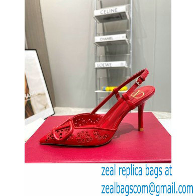 Valentino Heel 8.5cm VLogo Signature Slingback Pumps Hole Red 2023