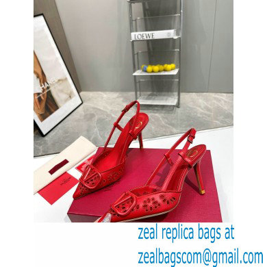 Valentino Heel 8.5cm VLogo Signature Slingback Pumps Hole Red 2023