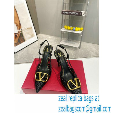 Valentino Heel 8.5cm VLogo Signature Slingback Pumps Woven Black 2023