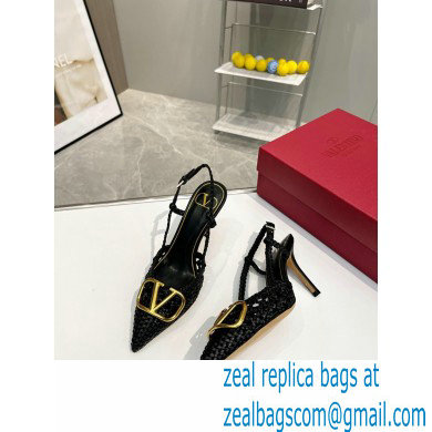 Valentino Heel 8.5cm VLogo Signature Slingback Pumps Woven Black 2023