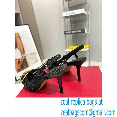 Valentino Heel 8.5cm VLogo Signature Slingback Pumps Woven Black 2023
