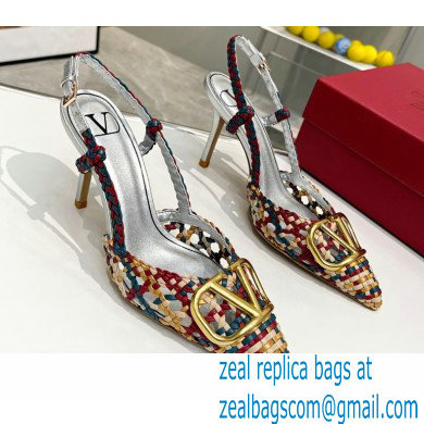 Valentino Heel 8.5cm VLogo Signature Slingback Pumps Woven Multicolor 2023