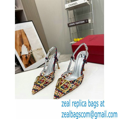 Valentino Heel 8.5cm VLogo Signature Slingback Pumps Woven Multicolor 2023