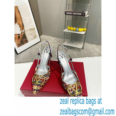 Valentino Heel 8.5cm VLogo Signature Slingback Pumps Woven Multicolor 2023