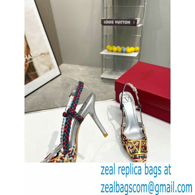 Valentino Heel 8.5cm VLogo Signature Slingback Pumps Woven Multicolor 2023