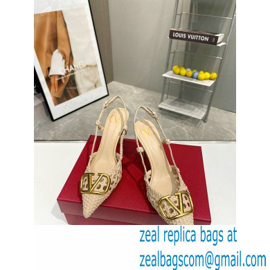 Valentino Heel 8.5cm VLogo Signature Slingback Pumps Woven Nude 2023