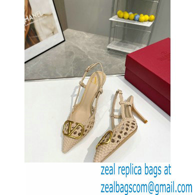 Valentino Heel 8.5cm VLogo Signature Slingback Pumps Woven Nude 2023