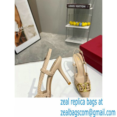 Valentino Heel 8.5cm VLogo Signature Slingback Pumps Woven Nude 2023