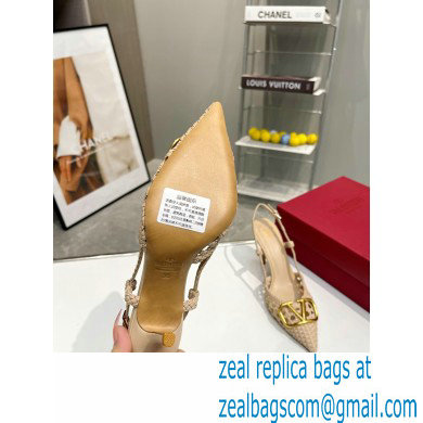 Valentino Heel 8.5cm VLogo Signature Slingback Pumps Woven Nude 2023