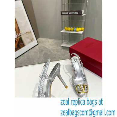 Valentino Heel 8.5cm VLogo Signature Slingback Pumps Woven Silver 2023