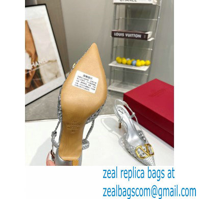 Valentino Heel 8.5cm VLogo Signature Slingback Pumps Woven Silver 2023