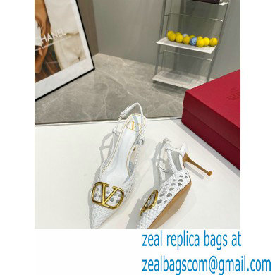 Valentino Heel 8.5cm VLogo Signature Slingback Pumps Woven White 2023 - Click Image to Close