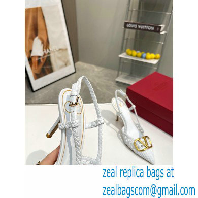 Valentino Heel 8.5cm VLogo Signature Slingback Pumps Woven White 2023 - Click Image to Close