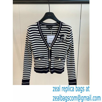 chanel black stripped NO.5 cardigan 2023 SPRING