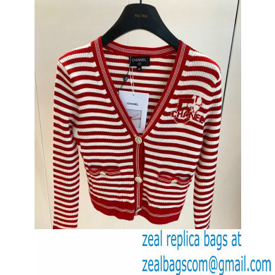 chanel red stripped NO.5 cardigan 2023 SPRING