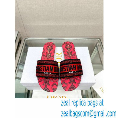 dior Black and Red Cotton with Dior Bandana Embroidery dway Slide 2023 - Click Image to Close