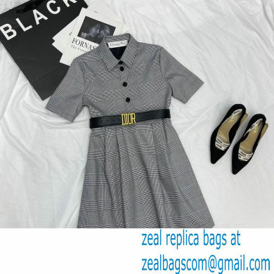 dior Black and White Prince of Wales Wool Belted Short Dress 2023