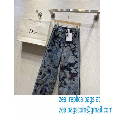 dior Blue Cotton Denim with Dior Jardin Magique Motif Wide-Leg Pants 2023