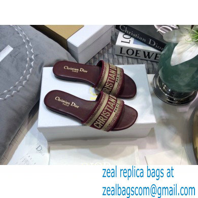 dior Burgundy Embroidered Cotton dway Slide 2023