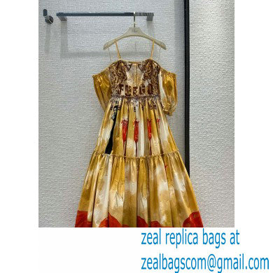 dior Cotton and Silk Poplin with Fuego Motif Long Dress 2023