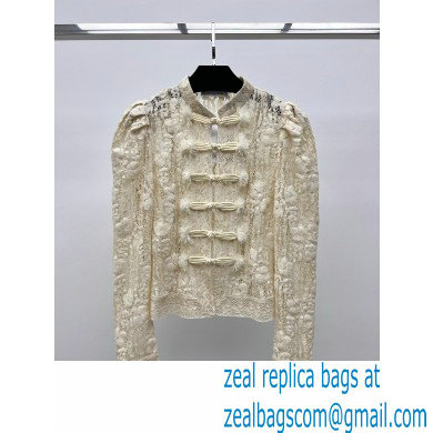 dior Ecru Cotton-Blend Lace Brandenburg Fitted Jacket 2023