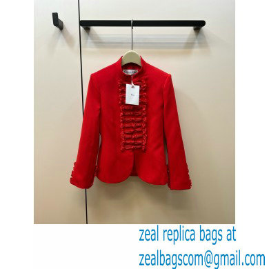 dior Scarlet Red Wool and Silk Brandenburg Fitted Jacket 2023