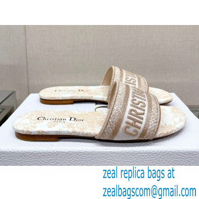 dior White and Gold-Tone Cotton Embroidered with Dior Jardin d'Hiver Motif in Gold-Tone Metallic Thread Dway Slide 2023