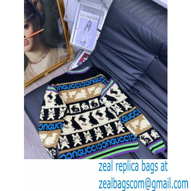 gucci Black and multicolor bunny wool jacquard sweater 724786 2023