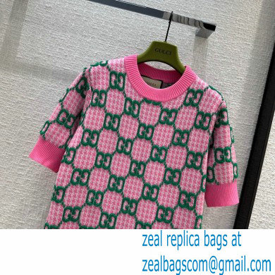 gucci Wool houndstooth GG dress pink 2023