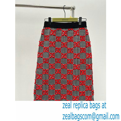 gucci red GG boucle pied de poule wool T-shirt and skirt 2023