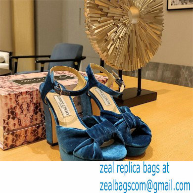 jimmy choo Heloise120 blue Velvet Platform Sandals 2023
