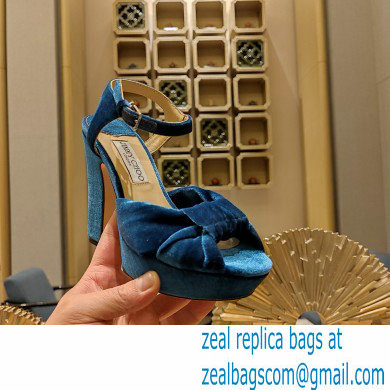 jimmy choo Heloise120 blue Velvet Platform Sandals 2023