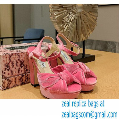 jimmy choo Heloise120 pink Velvet Platform Sandals 2023 - Click Image to Close