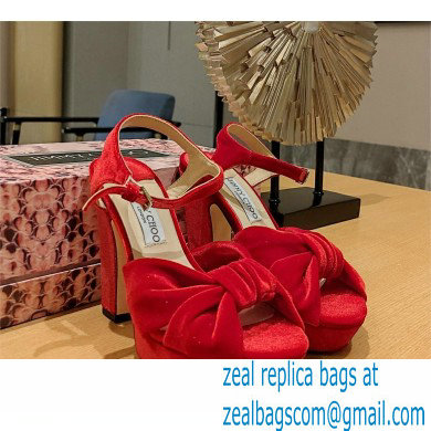 jimmy choo Heloise120 red Velvet Platform Sandals 2023 - Click Image to Close