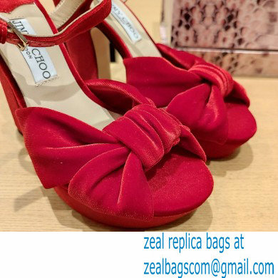 jimmy choo Heloise120 red Velvet Platform Sandals 2023 - Click Image to Close