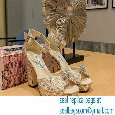 jimmy choo Socorie 120 beige Crystal Platform Sandals with Crystal Sphere 2023 - Click Image to Close