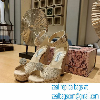 jimmy choo Socorie 120 beige Crystal Platform Sandals with Crystal Sphere 2023