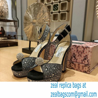 jimmy choo Socorie 120 black Crystal Platform Sandals with Crystal Sphere 2023
