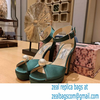 jimmy choo Socorie 120 green Satin Platform Sandals with Pearl Detailing 2023