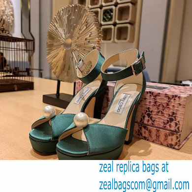 jimmy choo Socorie 120 green Satin Platform Sandals with Pearl Detailing 2023 - Click Image to Close