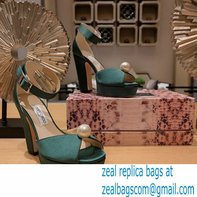 jimmy choo Socorie 120 green Satin Platform Sandals with Pearl Detailing 2023 - Click Image to Close