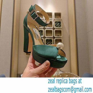 jimmy choo Socorie 120 green Satin Platform Sandals with Pearl Detailing 2023