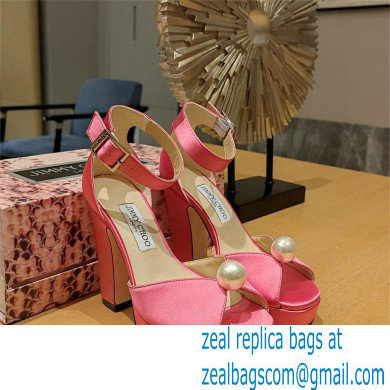 jimmy choo Socorie 120 pink Satin Platform Sandals with Pearl Detailing 2023 - Click Image to Close