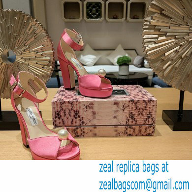 jimmy choo Socorie 120 pink Satin Platform Sandals with Pearl Detailing 2023
