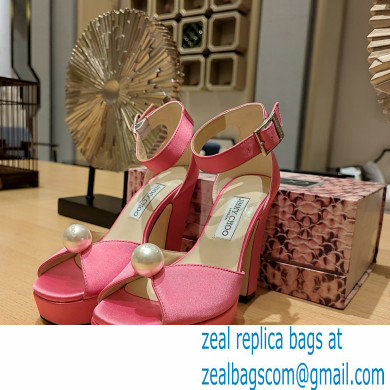 jimmy choo Socorie 120 pink Satin Platform Sandals with Pearl Detailing 2023 - Click Image to Close