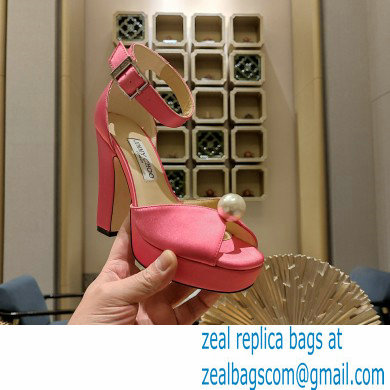 jimmy choo Socorie 120 pink Satin Platform Sandals with Pearl Detailing 2023