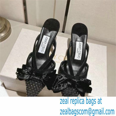 jimmy choo heel 6.5cm black Crystal Mesh Mules with Bows 2023 - Click Image to Close
