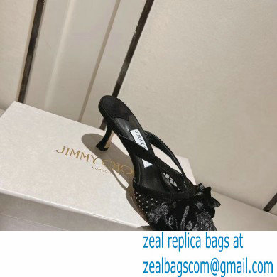 jimmy choo heel 6.5cm black Crystal Mesh Mules with Bows 2023