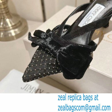 jimmy choo heel 6.5cm black Crystal Mesh Mules with Bows 2023