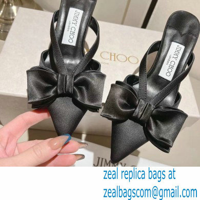 jimmy choo heel 6.5cm black Satin Flaca Mules with Bow 2023